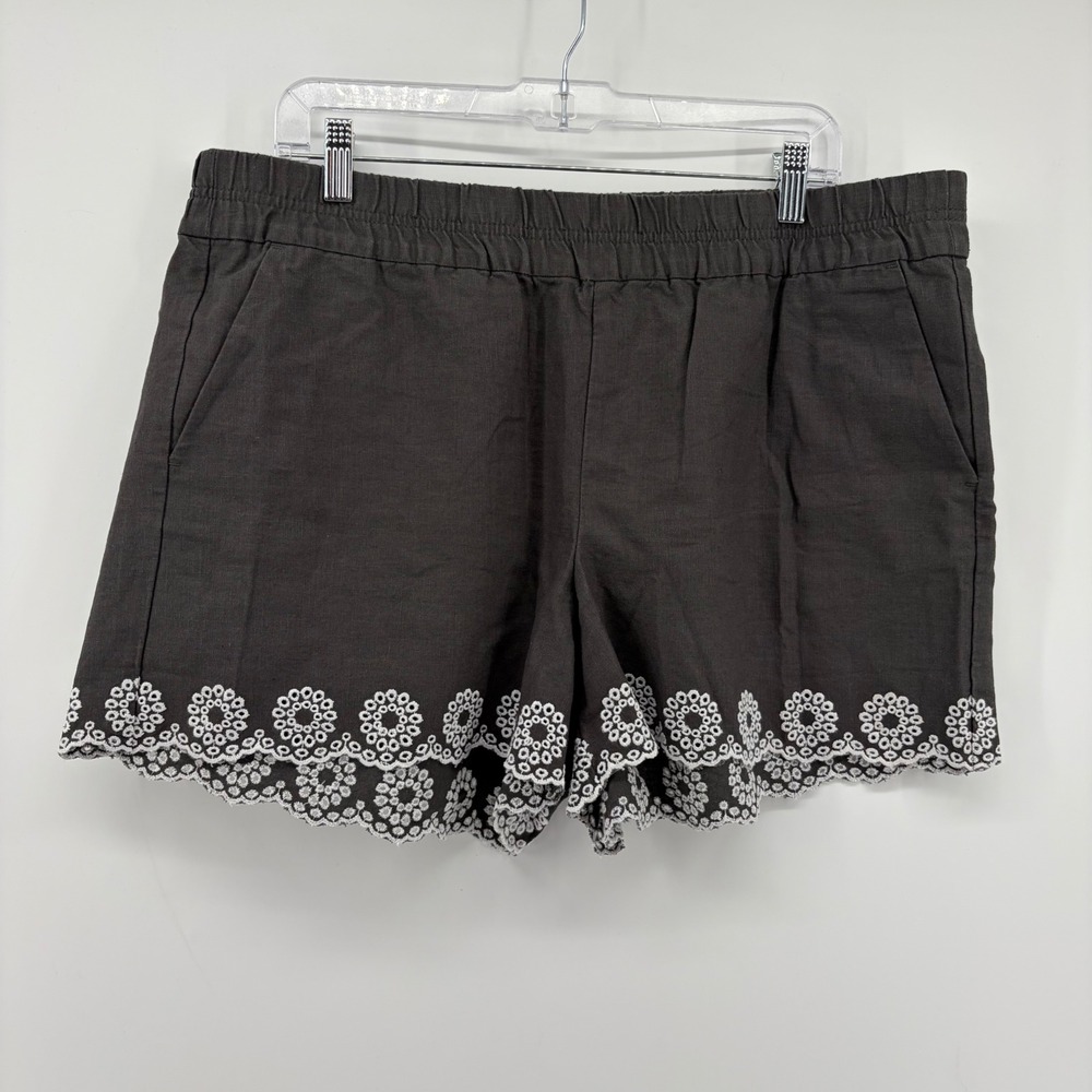 J.Crew Womens XL Gray Linen Cotton Eyelet Hem Pull On Shorts NEW